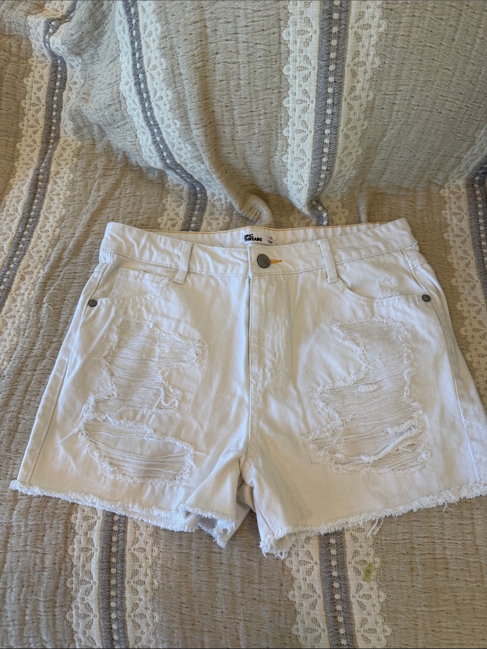 Epic Threads White Distressed Denim Cutoff Shorts